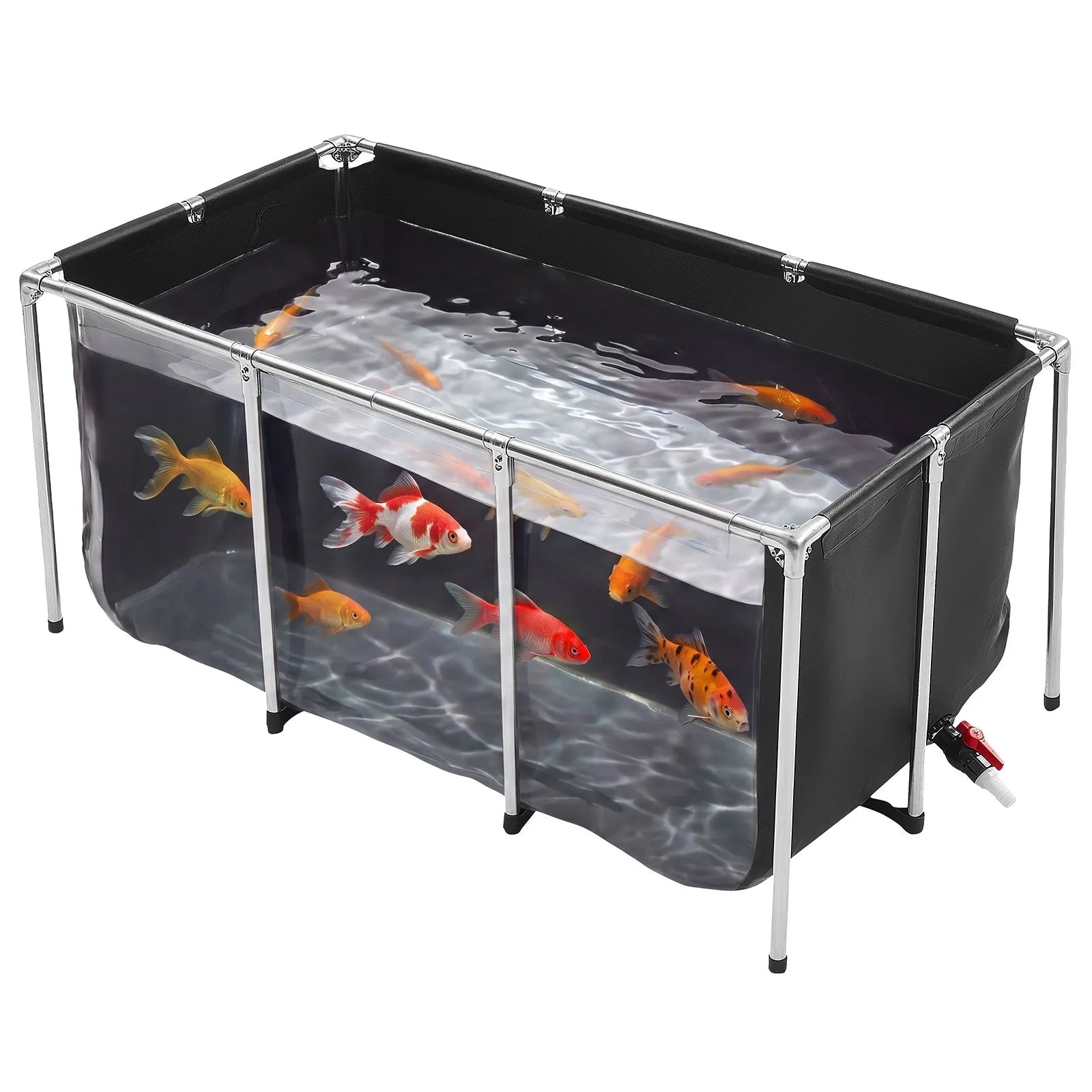 200-Gallon Above Ground Canvas Fish Pond with Clear Viewing Window, Stainless Steel Frame & Drain Valve