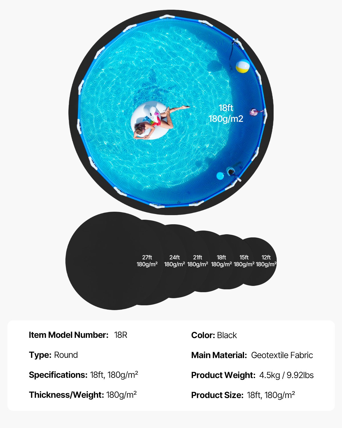 VEVOR 18ft Round Pool Liner Pad for Above Ground Pools Heavy Duty Pool Mat 
