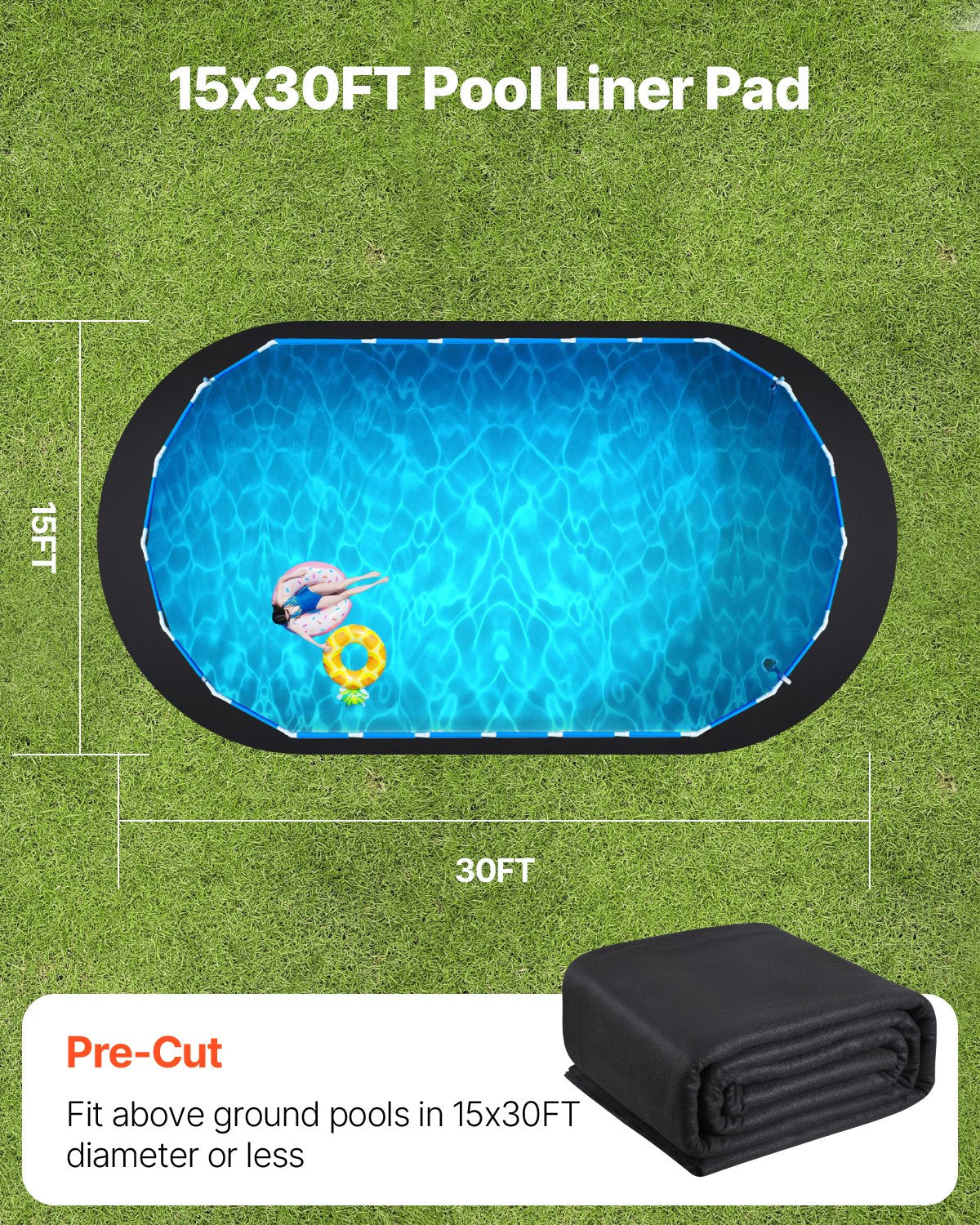 VEVOR 15x30 ft Oval Pool Liner Pad for Above Ground Pools Heavy Duty Pool Mat 