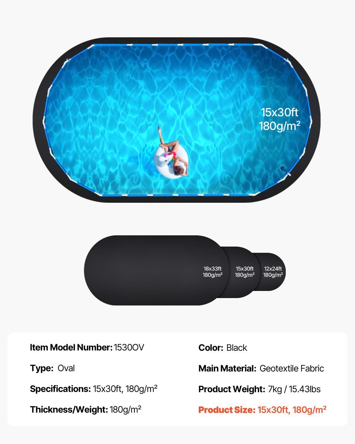 VEVOR 15x30 ft Oval Pool Liner Pad for Above Ground Pools Heavy Duty Pool Mat 