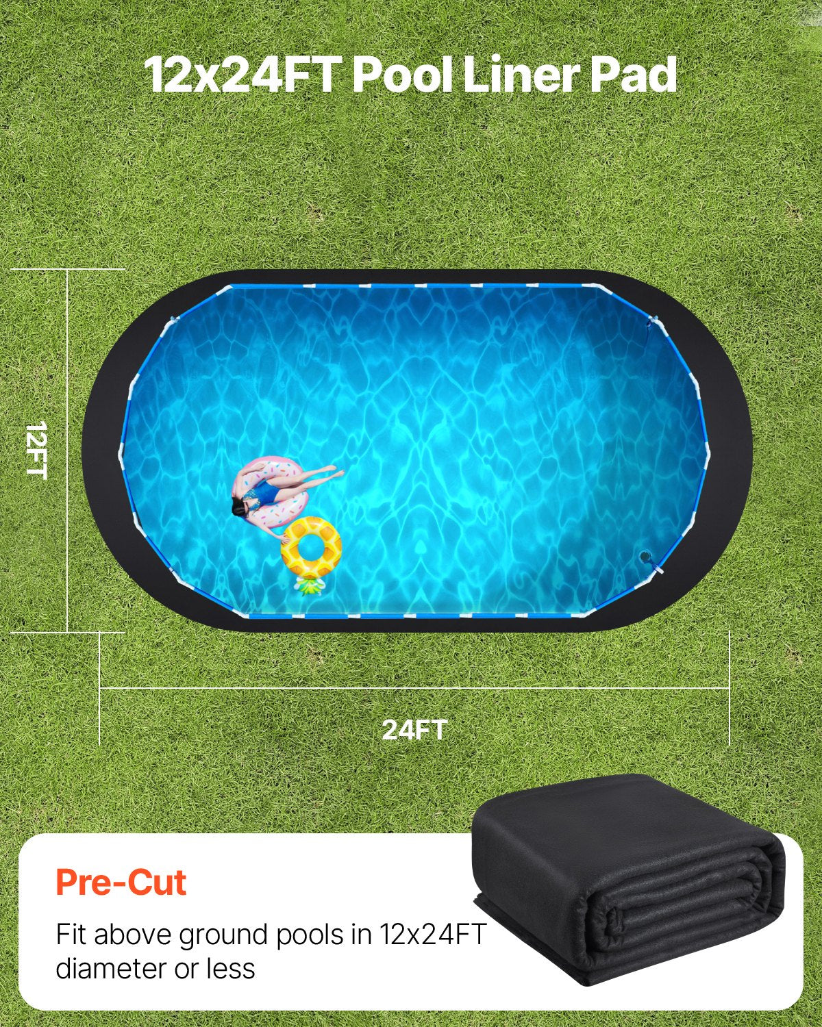 VEVOR 12x24 ft Oval Pool Liner Pad for Above Ground Pools Heavy Duty Pool Mat 