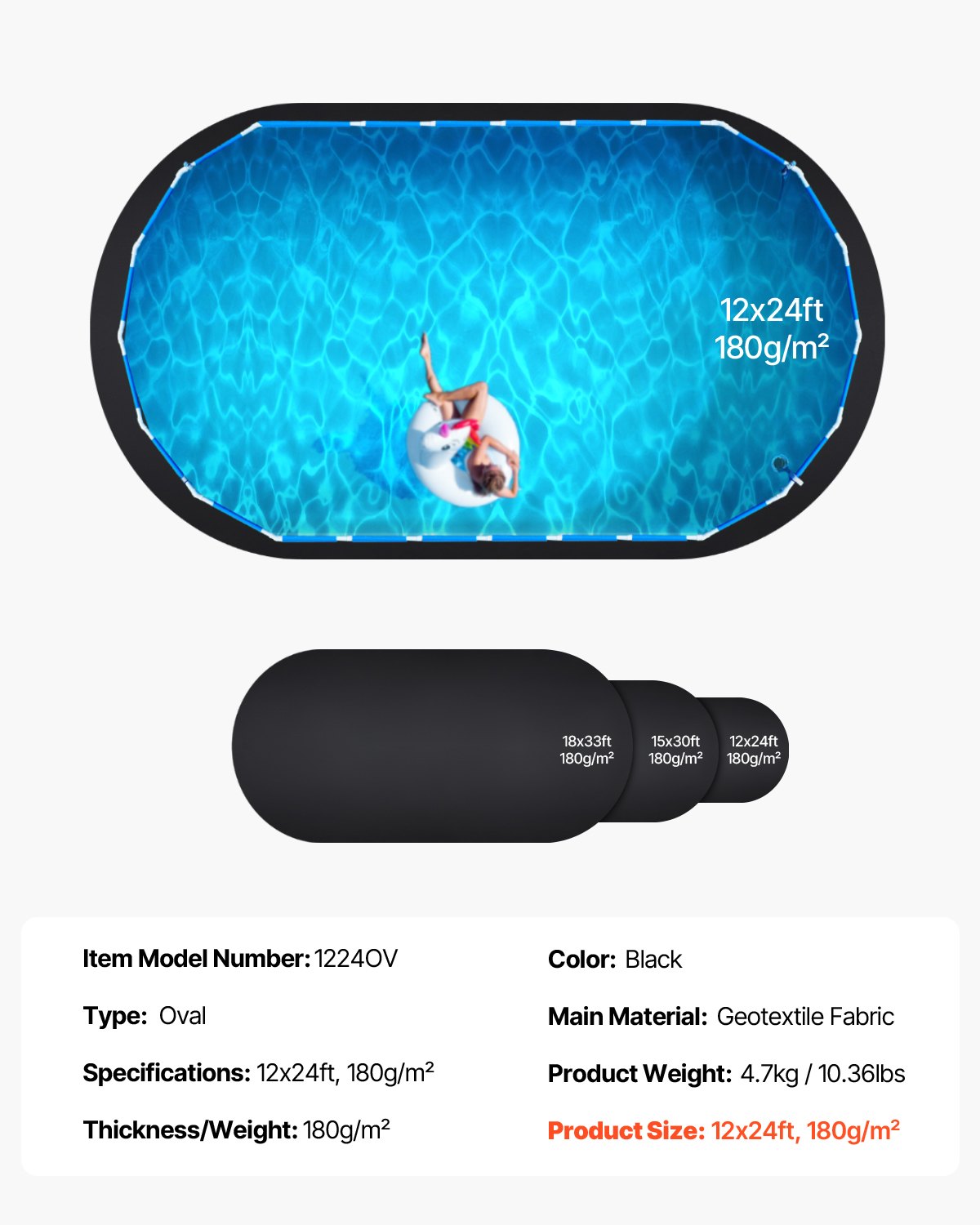 VEVOR 12x24 ft Oval Pool Liner Pad for Above Ground Pools Heavy Duty Pool Mat 