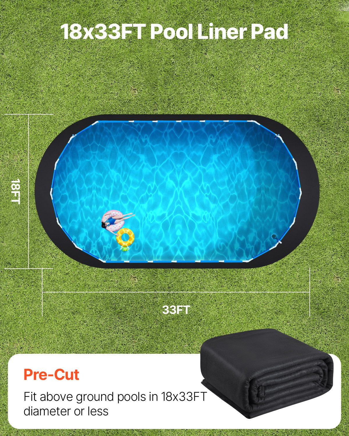 VEVOR 18x33 ft Oval Pool Liner Pad for Above Ground Pools Heavy Duty Pool Mat 