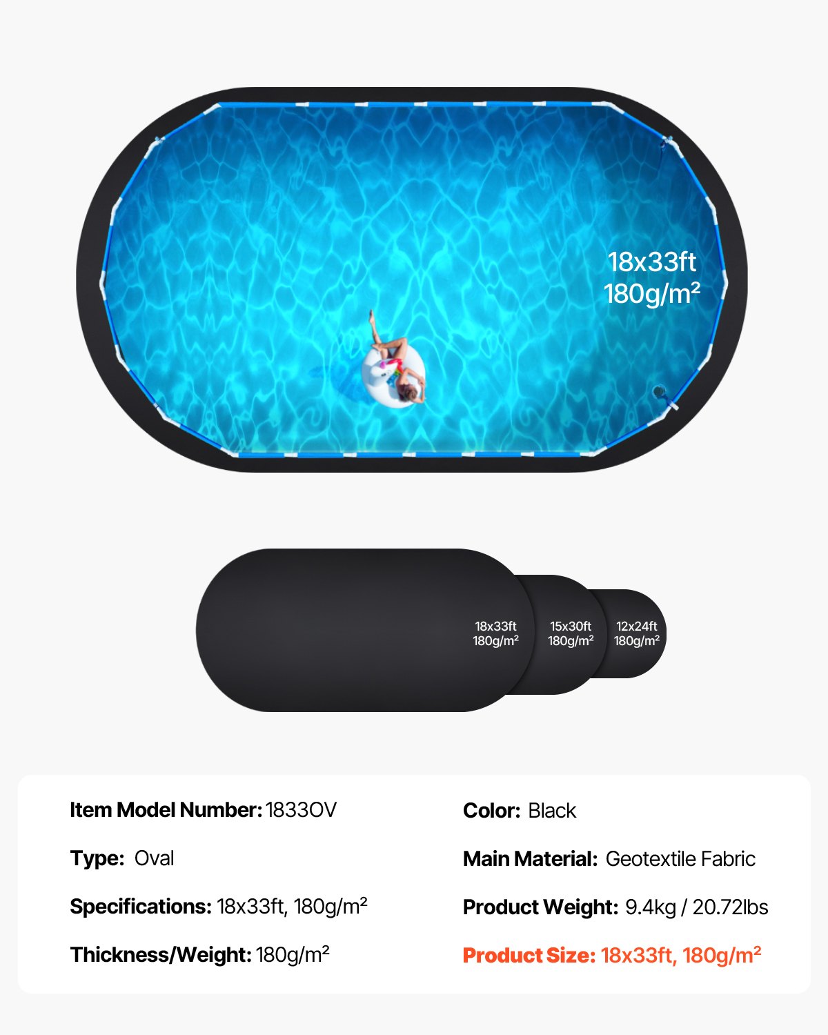 VEVOR 18x33 ft Oval Pool Liner Pad for Above Ground Pools Heavy Duty Pool Mat 