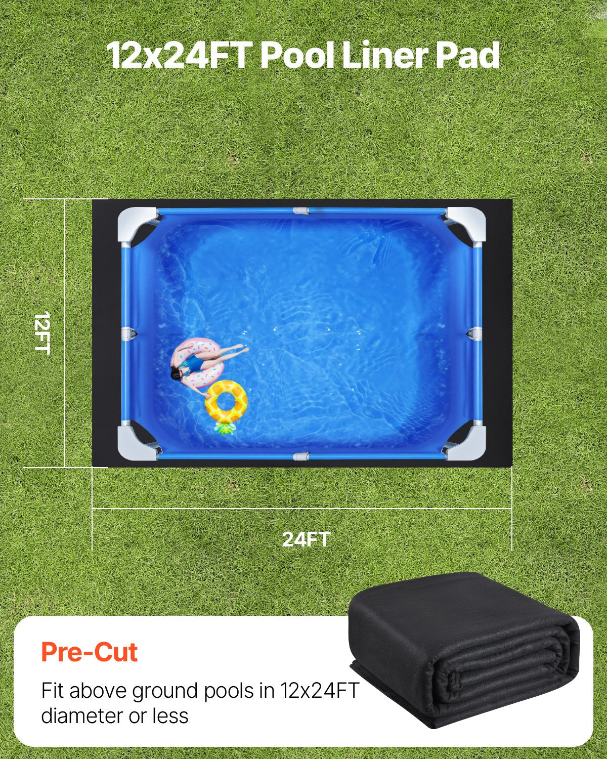 VEVOR 12x24ft Rectangle Pool Liner Pad Heavy Duty Pool Mat Prevent Punctures 