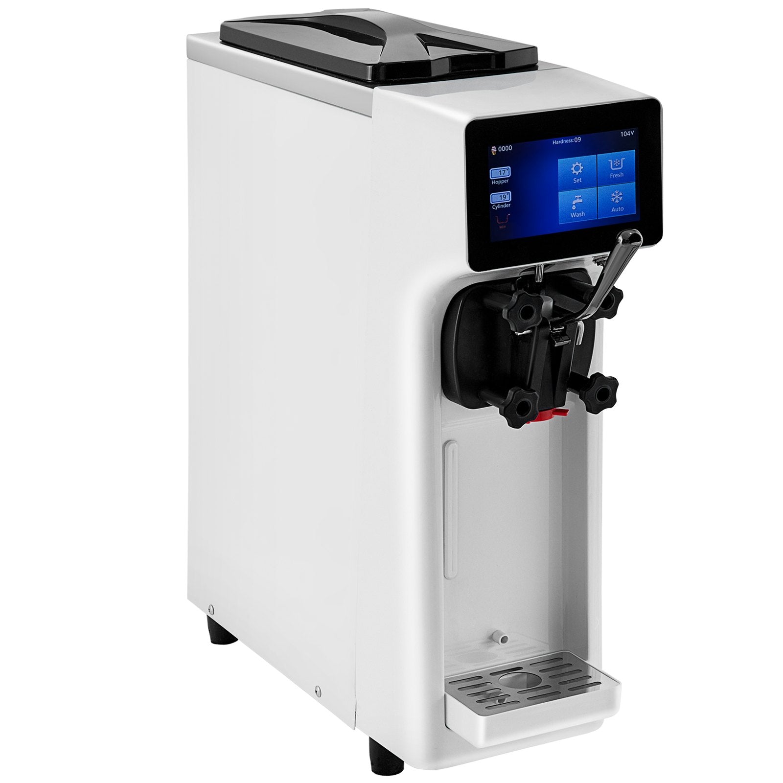 VEVOR Commercial Ice Cream Maker, 10-20L/H Yield, 1000W Countertop Soft Serve Machine with 4.5L Hopper 1.6L Cylinder Touch Screen Puffing Shortage Alarm, Frozen Yogurt Maker for Café Snack Bar, White 