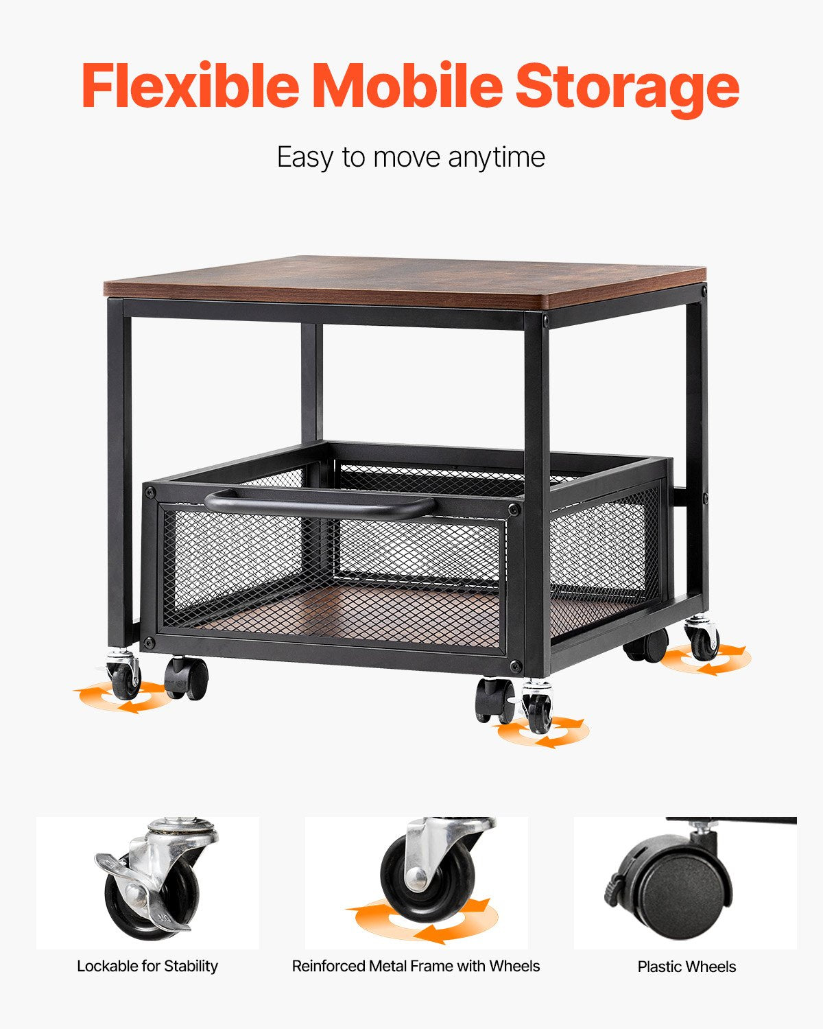 VEVOR Mini Fridge Stand 198lbs with Storage Cart & Swivel Wheels Dark Brown 