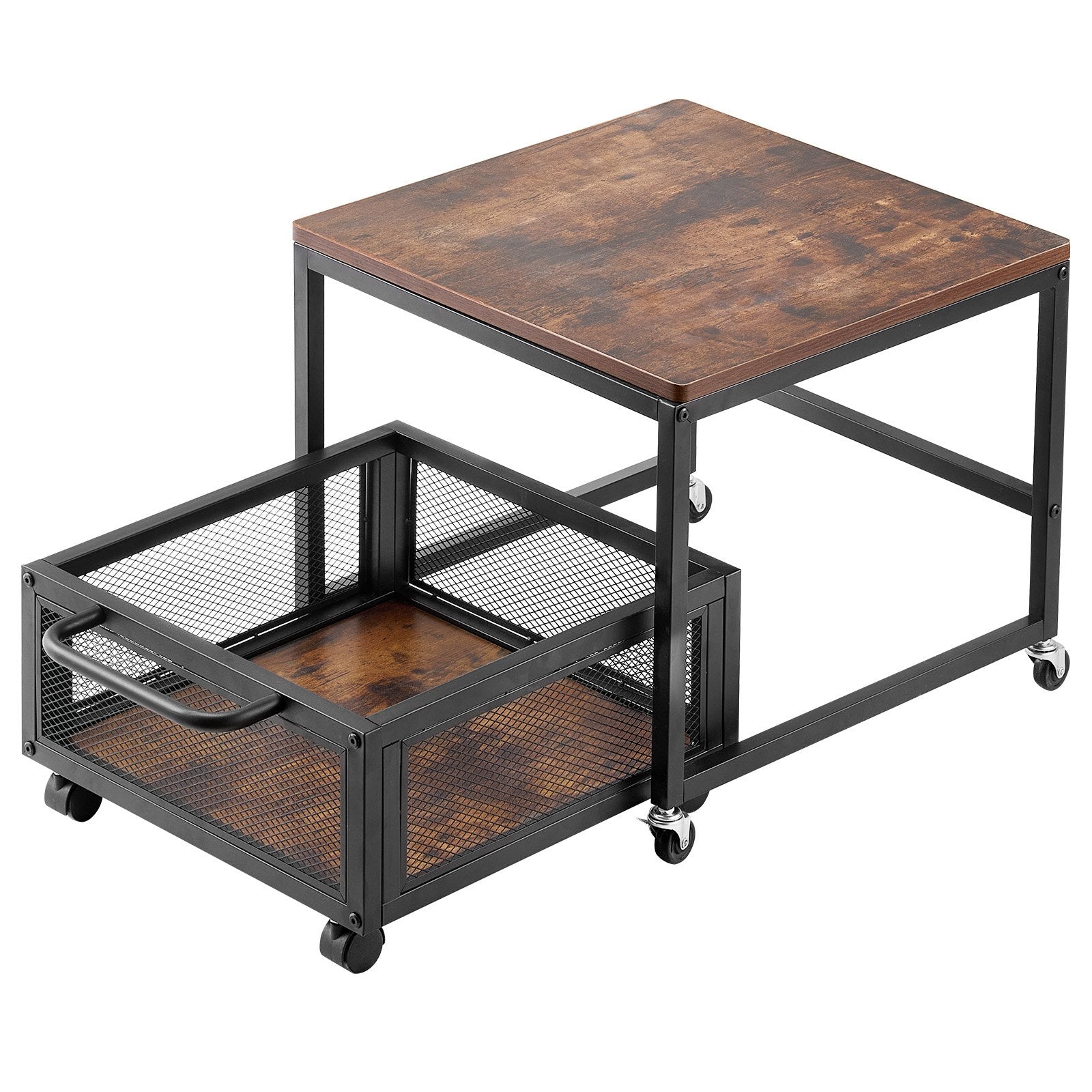 VEVOR Mini Fridge Stand 198lbs with Storage Cart & Swivel Wheels Dark Brown 