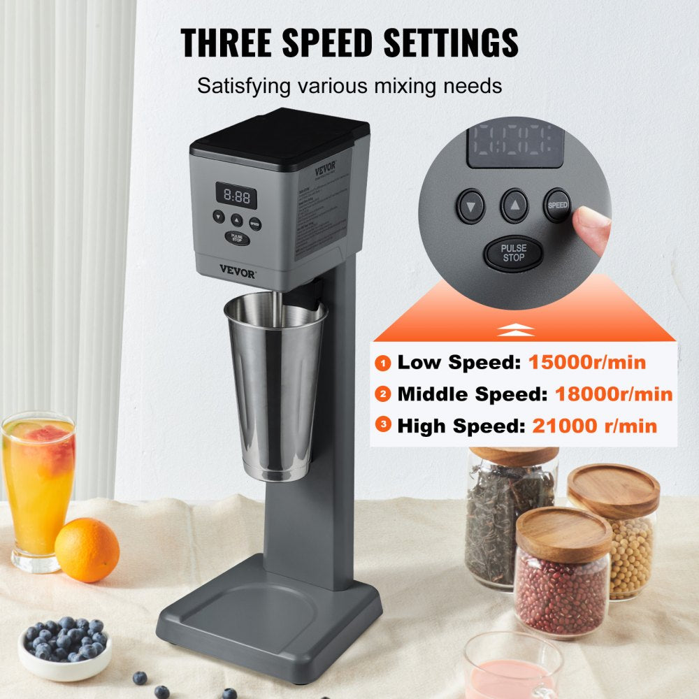 VEVOR Milkshake Maker, 375W Electric Milkshake Machine, Single Head Drink Mixer Blender Machine, LED Intelligent Microswitch, 3-Speed Milkshake Mixer with 820 ml Stainless Steel Cup 