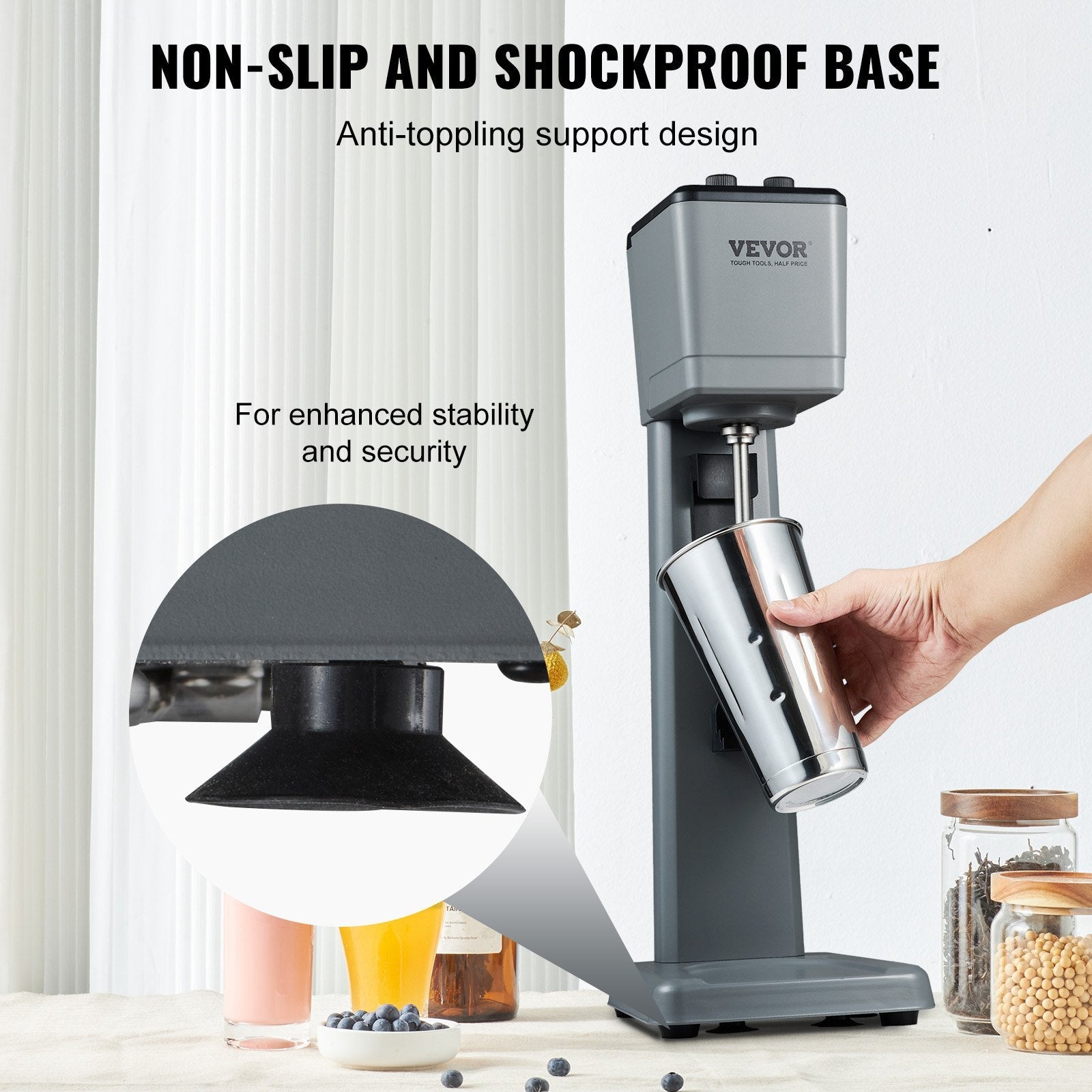 VEVOR Milkshake Maker, 375W Electric Milkshake Machine, Single Head Drink Mixer Blender Machine, 3-Speed Milkshake Mixer with 820 ml Stainless Steel Cup, Milkshake Blender for Commercial and Home 