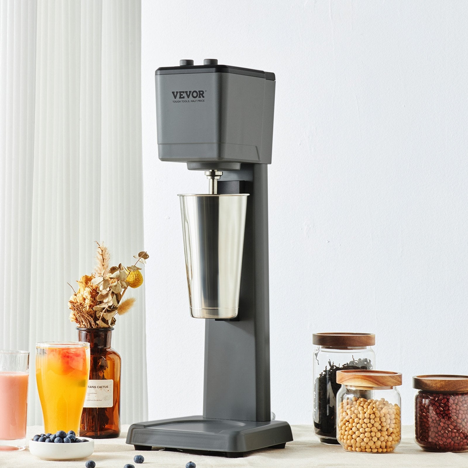 VEVOR Milkshake Maker, 375W Electric Milkshake Machine, Single Head Drink Mixer Blender Machine, 3-Speed Milkshake Mixer with 820 ml Stainless Steel Cup, Milkshake Blender for Commercial and Home 