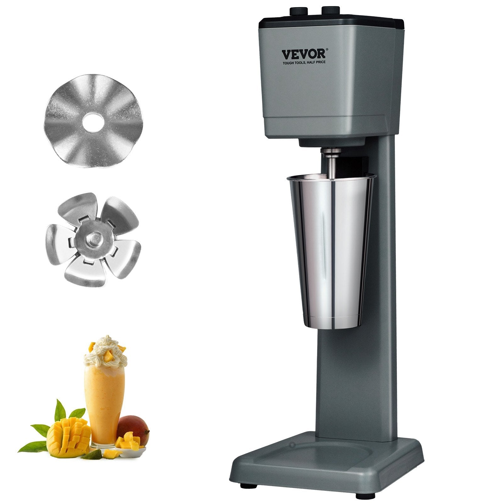 VEVOR Milkshake Maker, 375W Electric Milkshake Machine, Single Head Drink Mixer Blender Machine, 3-Speed Milkshake Mixer with 820 ml Stainless Steel Cup, Milkshake Blender for Commercial and Home 