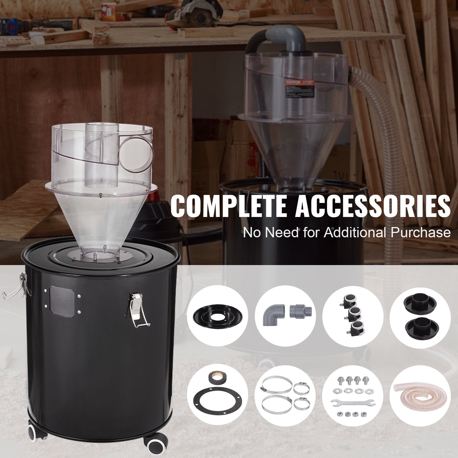 VEVOR Cyclone Dust Separator w/ Tank Vacuum Cleaner Separator 4" for 13 Gal Tank 