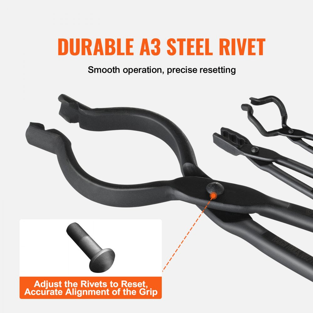 VEVOR Blacksmith Tongs, 18” 3 PCS, V-Bit Bolt Tongs, Wolf Jaw Tongs and Z V-Bit Tongs, Carbon Steel Forge Tongs with A3 Steel Rivets, for Beginner and Seasoned Blacksmiths, Bladesmiths and Craftsmen 
