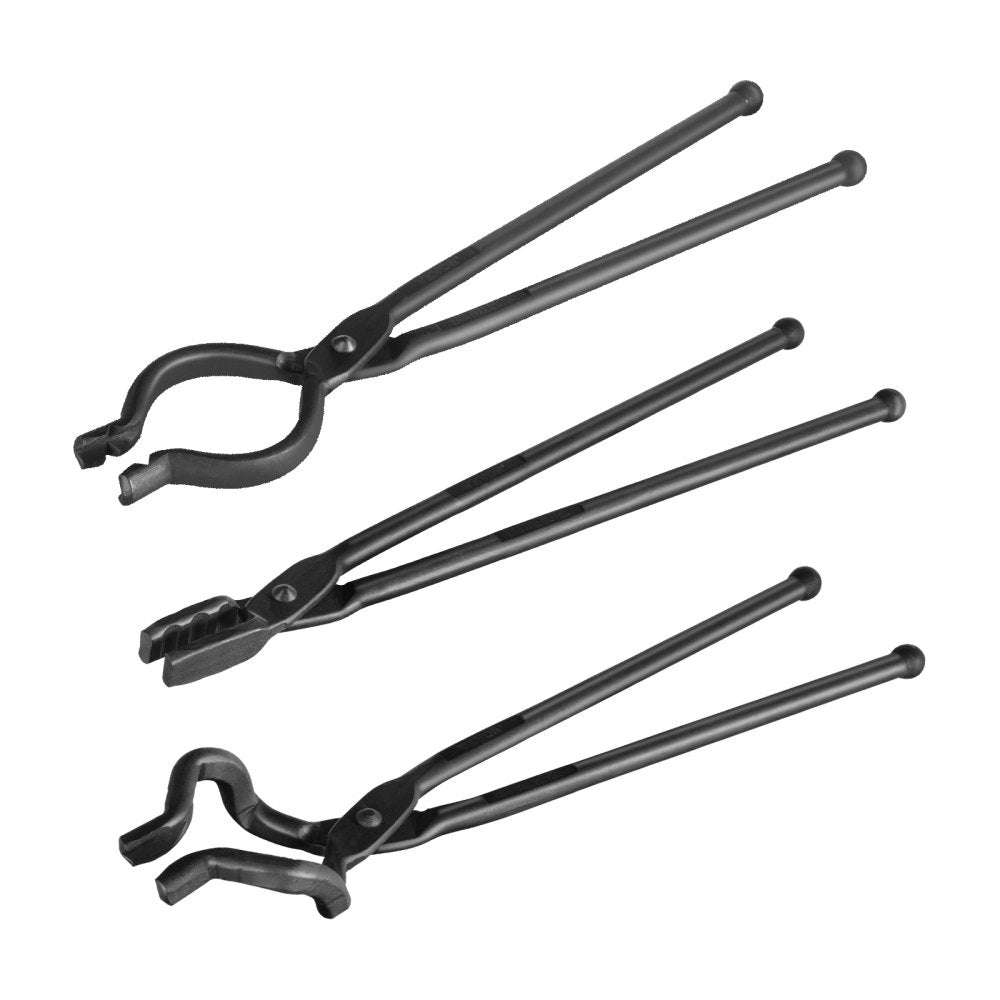 VEVOR Blacksmith Tongs, 18” 3 PCS, V-Bit Bolt Tongs, Wolf Jaw Tongs and Z V-Bit Tongs, Carbon Steel Forge Tongs with A3 Steel Rivets, for Beginner and Seasoned Blacksmiths, Bladesmiths and Craftsmen 