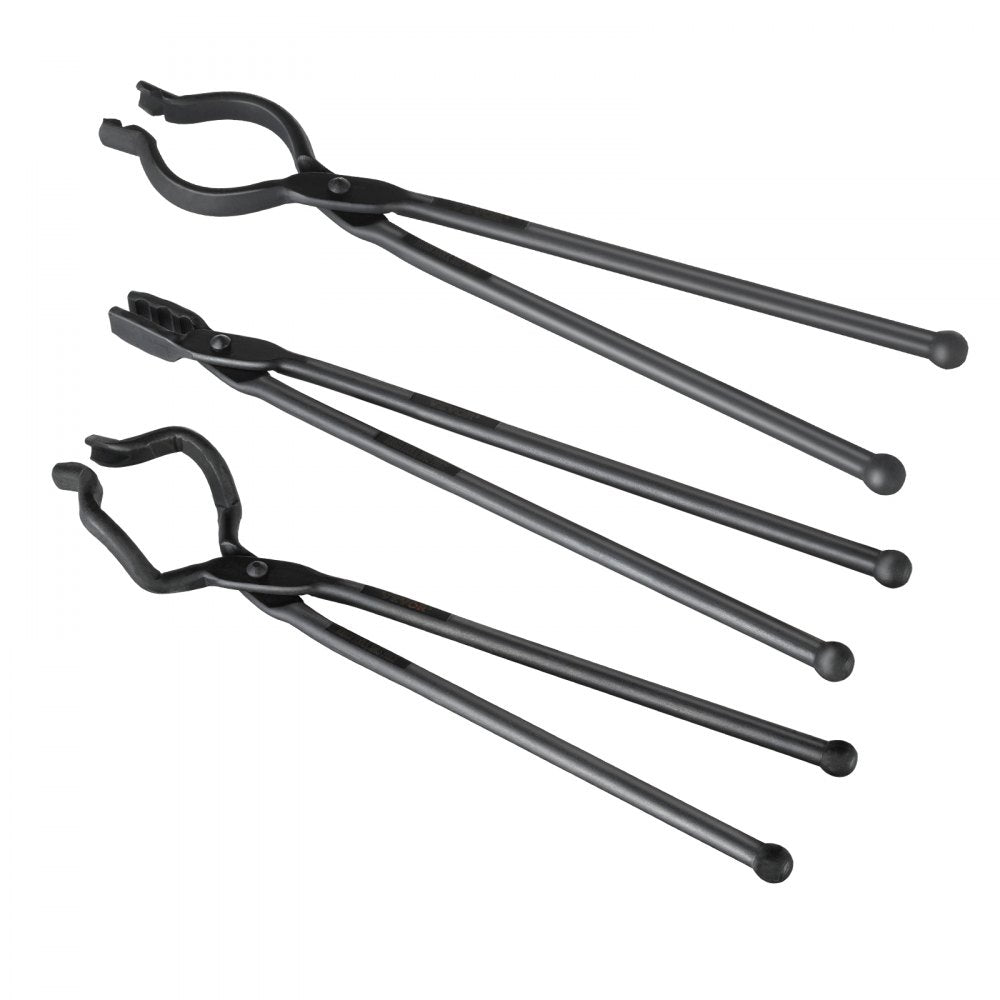 VEVOR Blacksmith Tongs, 18” 3 PCS, V-Bit Bolt Tongs, Wolf Jaw Tongs and Z V-Bit Tongs, Carbon Steel Forge Tongs with A3 Steel Rivets, for Beginner and Seasoned Blacksmiths, Bladesmiths and Craftsmen 