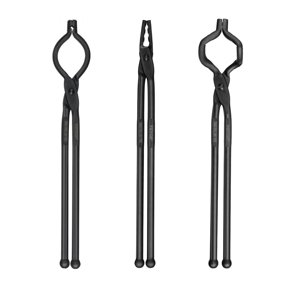 VEVOR Blacksmith Tongs, 18” 3 PCS, V-Bit Bolt Tongs, Wolf Jaw Tongs and Z V-Bit Tongs, Carbon Steel Forge Tongs with A3 Steel Rivets, for Beginner and Seasoned Blacksmiths, Bladesmiths and Craftsmen 