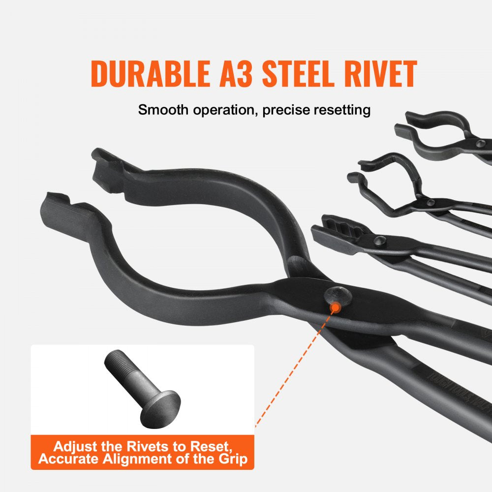 VEVOR Blacksmith Tongs, 18” 4 PCS, V-Bit Bolt Tongs, Wolf Jaw Tongs, Z V-Bit Tongs and Gripping Tongs, Carbon Steel Forge Tongs with A3 Steel Rivets, for Beginner and Seasoned Blacksmiths, Bladesmiths 