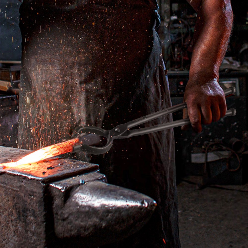 VEVOR Blacksmith Tongs, 18” 4 PCS, V-Bit Bolt Tongs, Wolf Jaw Tongs, Z V-Bit Tongs and Gripping Tongs, Carbon Steel Forge Tongs with A3 Steel Rivets, for Beginner and Seasoned Blacksmiths, Bladesmiths 