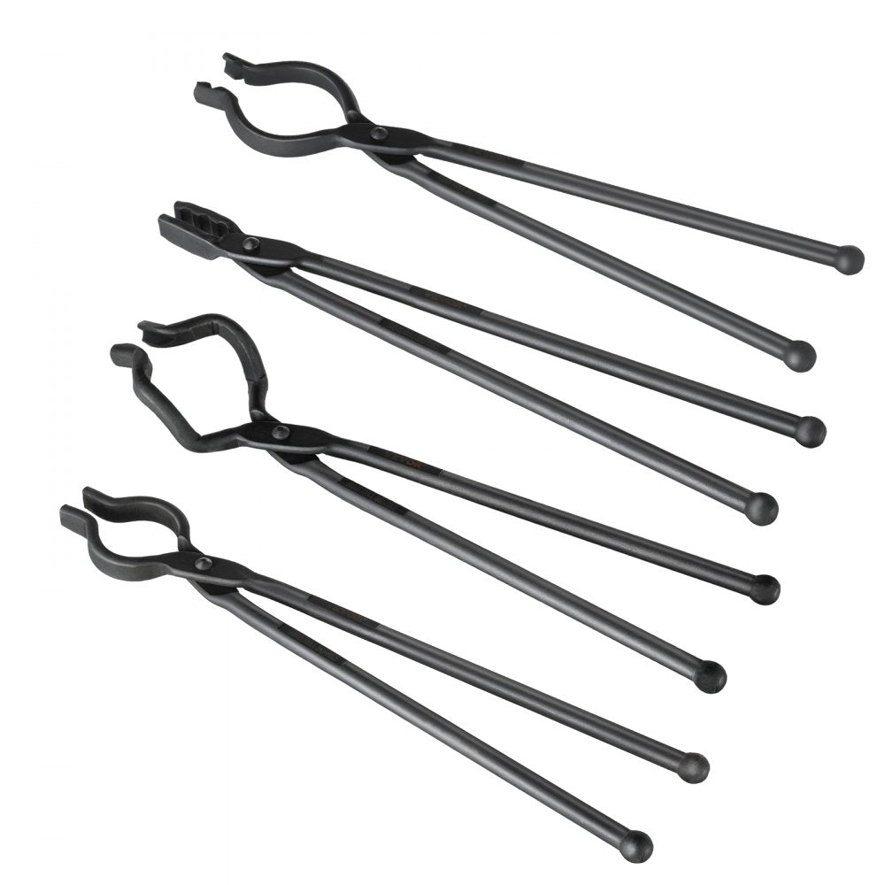 VEVOR Blacksmith Tongs, 18” 4 PCS, V-Bit Bolt Tongs, Wolf Jaw Tongs, Z V-Bit Tongs and Gripping Tongs, Carbon Steel Forge Tongs with A3 Steel Rivets, for Beginner and Seasoned Blacksmiths, Bladesmiths 