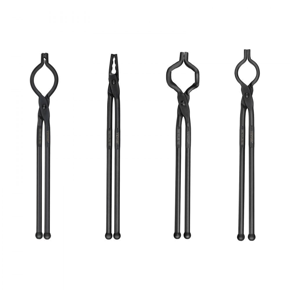 VEVOR Blacksmith Tongs, 18” 4 PCS, V-Bit Bolt Tongs, Wolf Jaw Tongs, Z V-Bit Tongs and Gripping Tongs, Carbon Steel Forge Tongs with A3 Steel Rivets, for Beginner and Seasoned Blacksmiths, Bladesmiths 