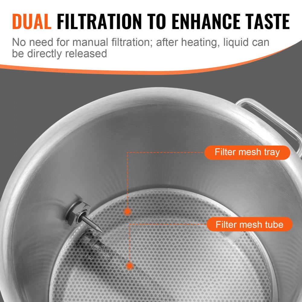 VEVOR Stainless Steel Kettle, 16 GALLON Brewing Pot, Tri Ply Bottom for Beer, Brew Kettle Pot, Home Brewing Supplies Includes Lid, Handle, Thermometer, Ball Valve Spigot, Filter, Filter Tray 