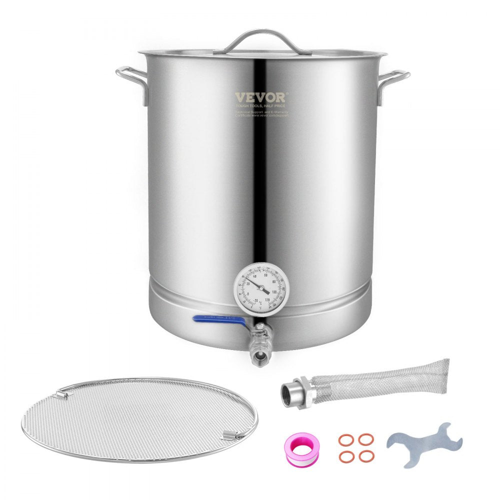VEVOR Stainless Steel Kettle, 16 GALLON Brewing Pot, Tri Ply Bottom for Beer, Brew Kettle Pot, Home Brewing Supplies Includes Lid, Handle, Thermometer, Ball Valve Spigot, Filter, Filter Tray 