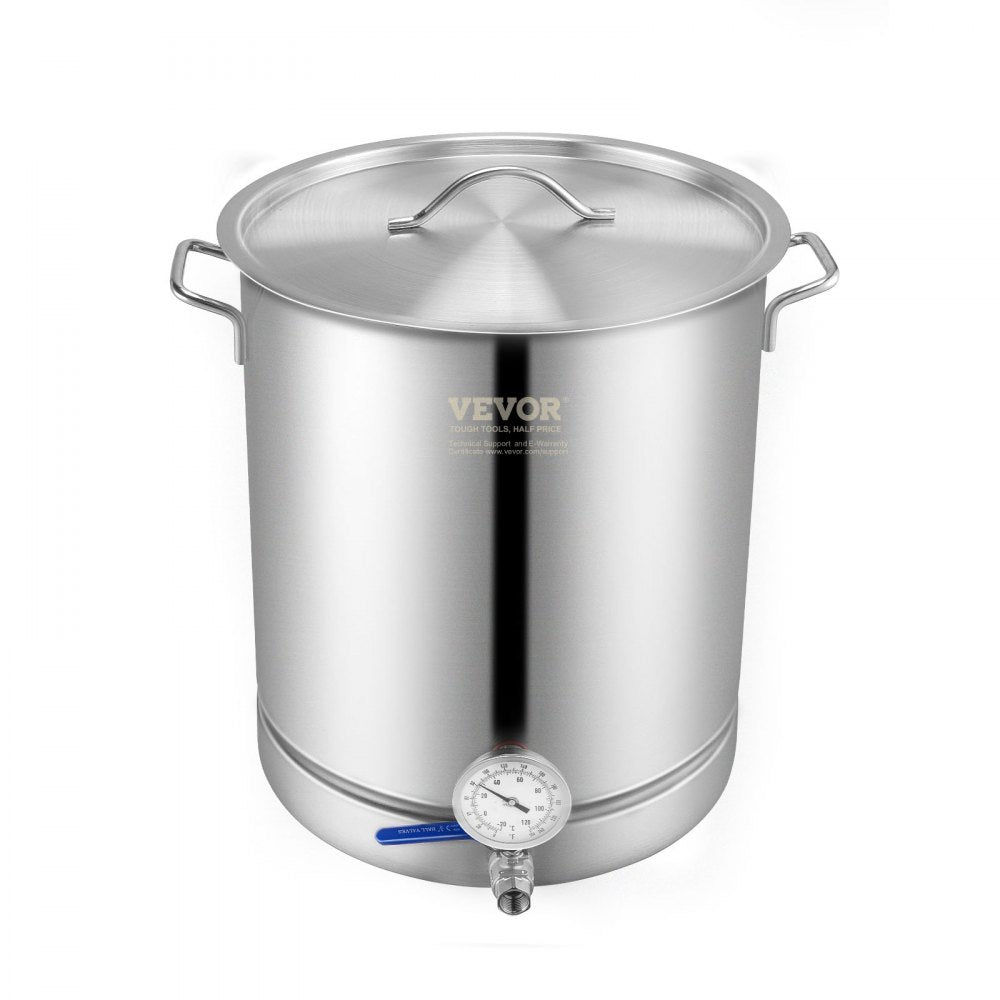 VEVOR Stainless Steel Kettle, 16 GALLON Brewing Pot, Tri Ply Bottom for Beer, Brew Kettle Pot, Home Brewing Supplies Includes Lid, Handle, Thermometer, Ball Valve Spigot, Filter, Filter Tray 
