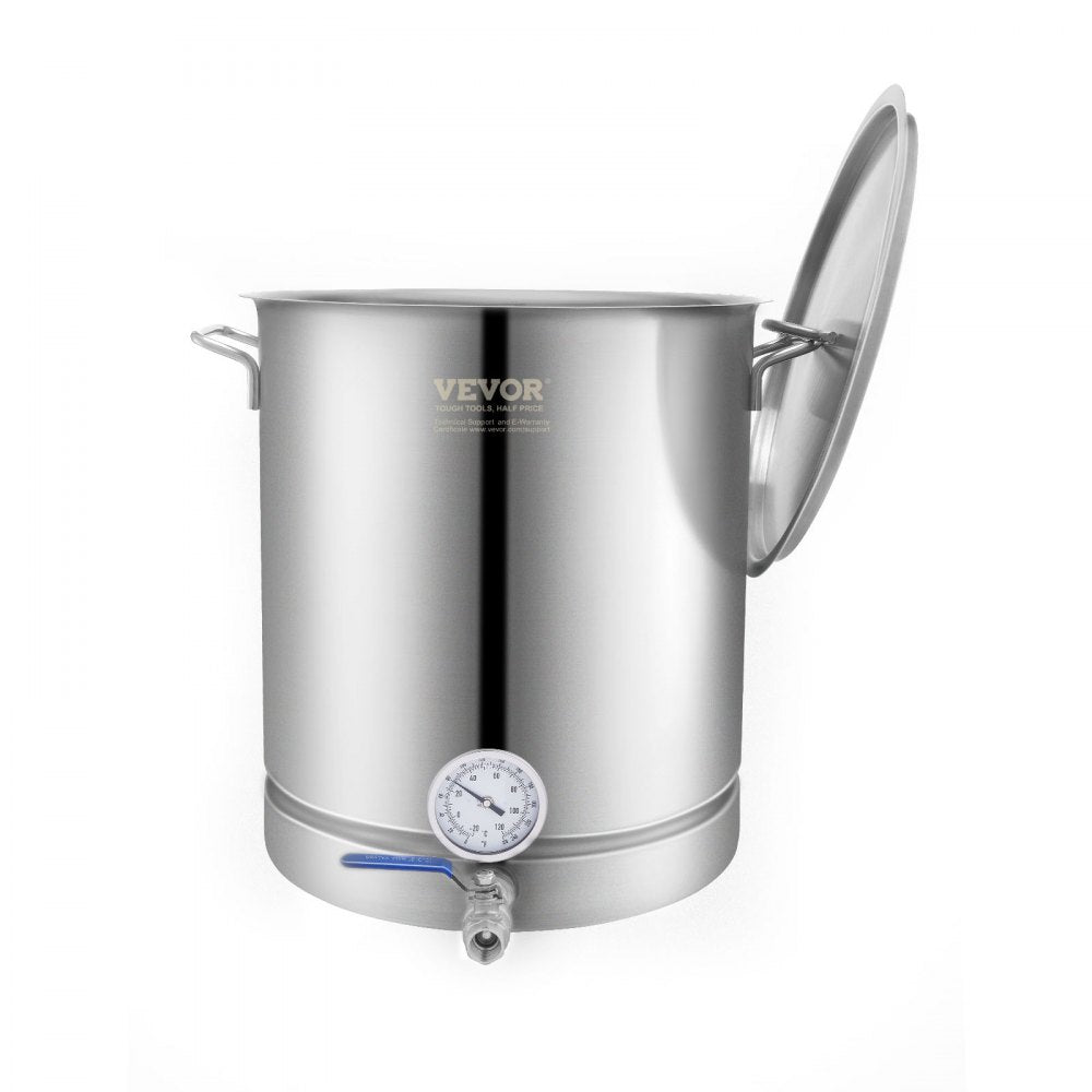 VEVOR Stainless Steel Kettle, 16 GALLON Brewing Pot, Tri Ply Bottom for Beer, Brew Kettle Pot, Home Brewing Supplies Includes Lid, Handle, Thermometer, Ball Valve Spigot, Filter, Filter Tray 