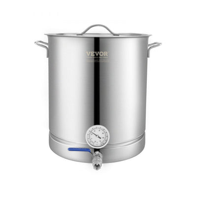 VEVOR Stainless Steel Kettle, 16 GALLON Brewing Pot, Tri Ply Bottom for Beer, Brew Kettle Pot, Home Brewing Supplies Includes Lid, Handle, Thermometer, Ball Valve Spigot, Filter, Filter Tray 