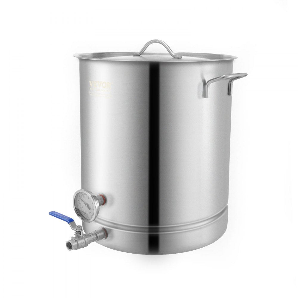 VEVOR Stainless Steel Kettle, 16 GALLON Brewing Pot, Tri Ply Bottom for Beer, Brew Kettle Pot, Home Brewing Supplies Includes Lid, Handle, Thermometer, Ball Valve Spigot, Filter, Filter Tray 