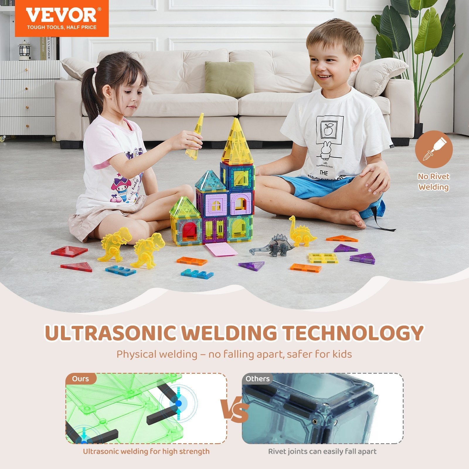 VEVOR Magnetic Tiles Magnetic Building Toy 56 PCS Magnet Blocks for Kids 3D Set 