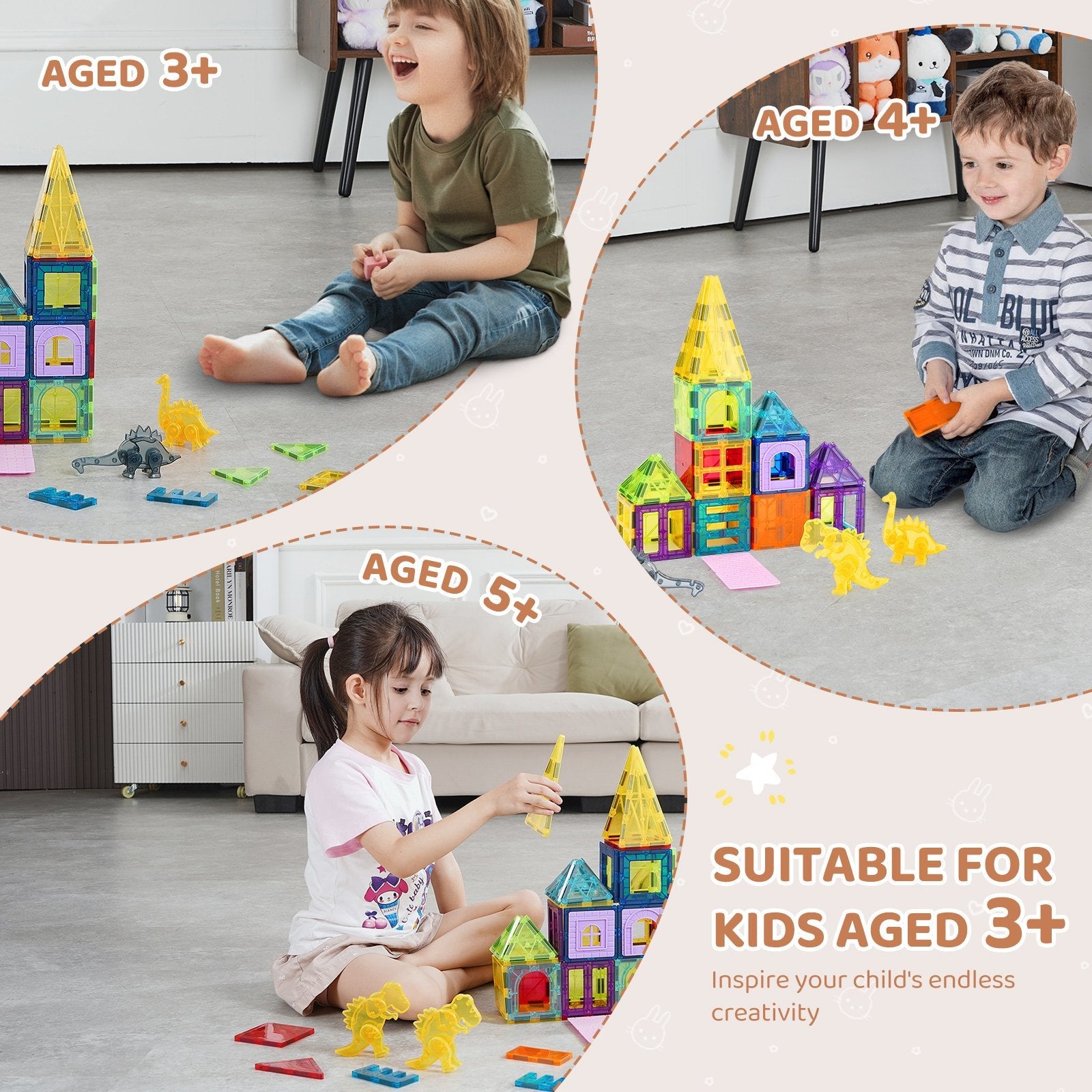 VEVOR Magnetic Tiles Magnetic Building Toy 56 PCS Magnet Blocks for Kids 3D Set 