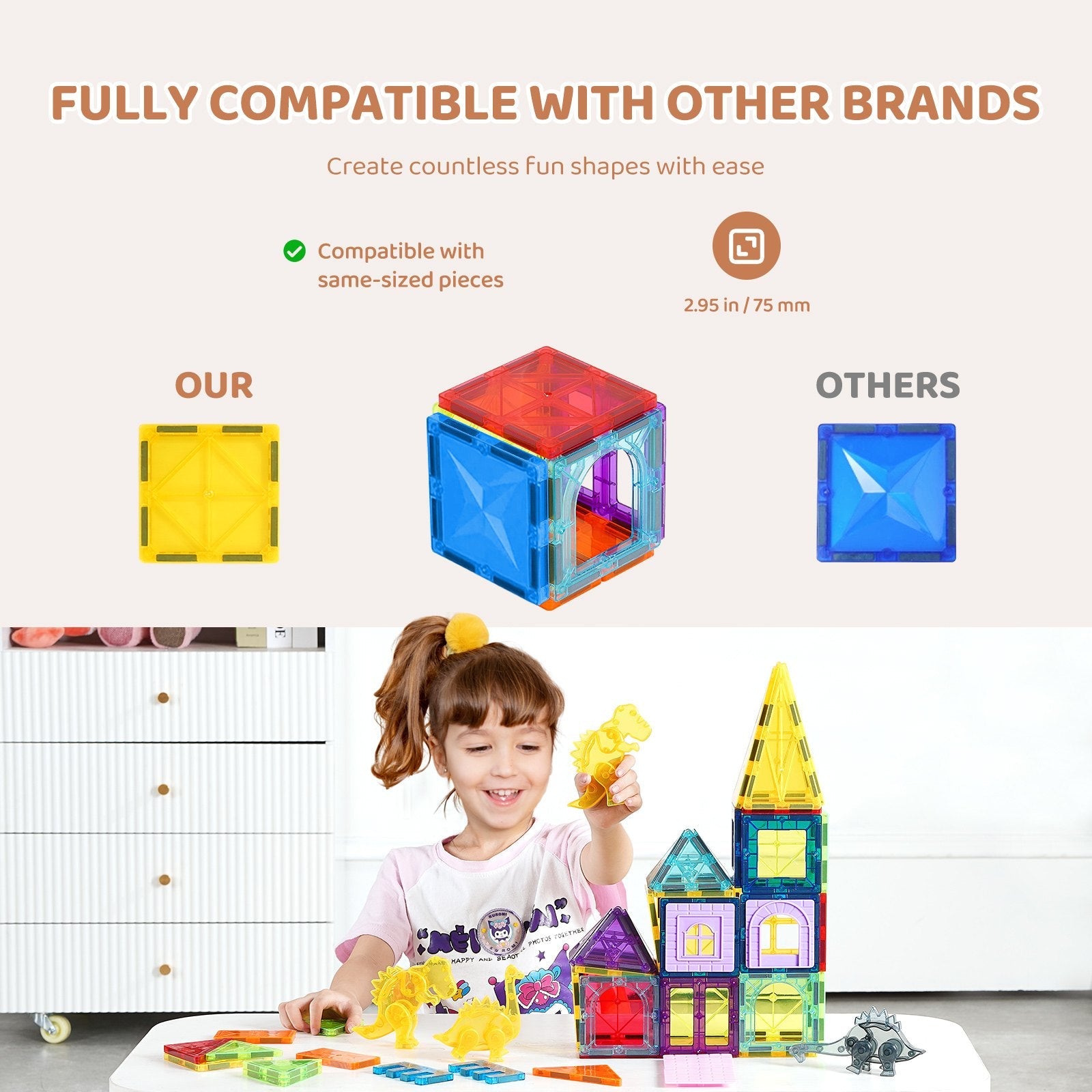 VEVOR Magnetic Tiles Magnetic Building Toy 56 PCS Magnet Blocks for Kids 3D Set 