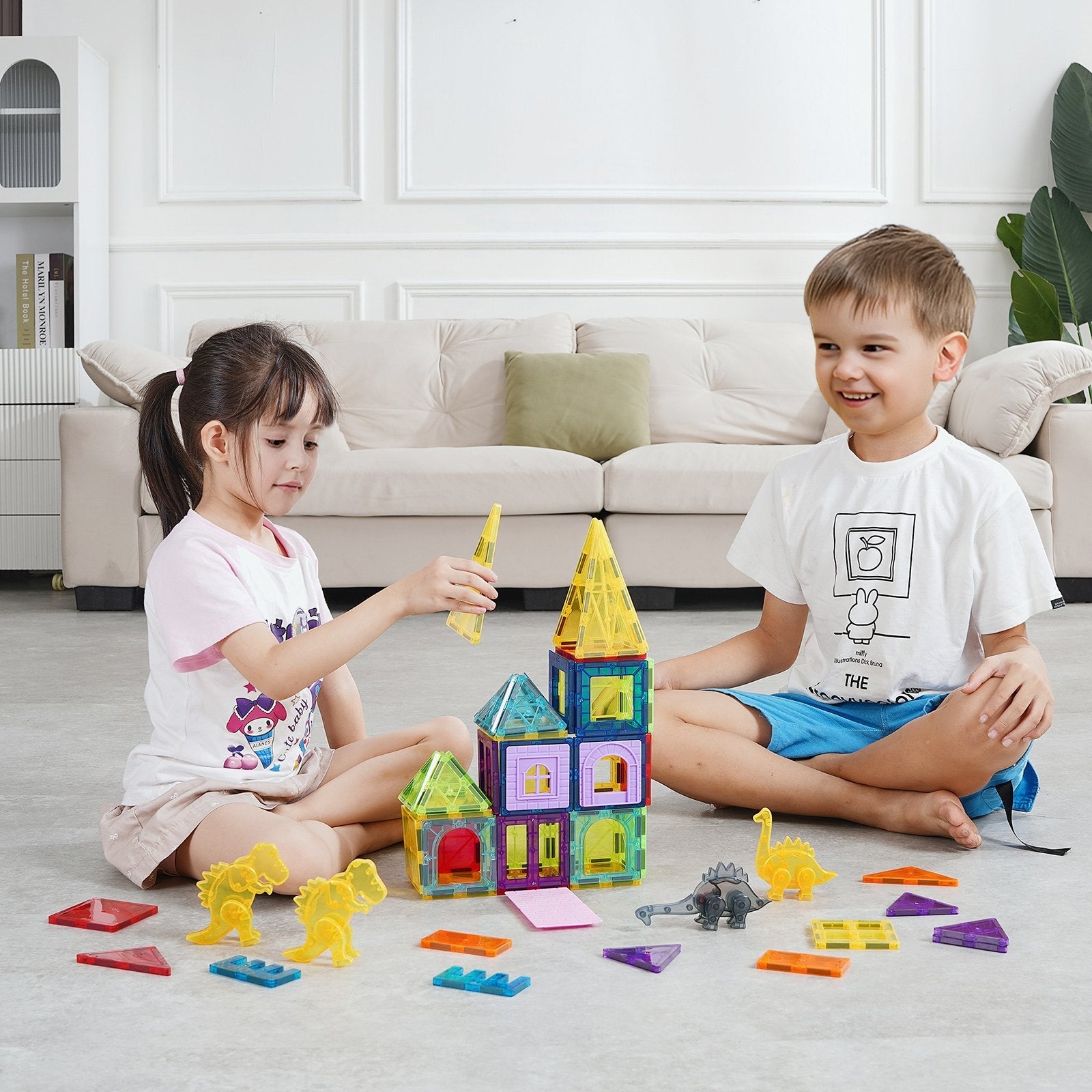 VEVOR Magnetic Tiles Magnetic Building Toy 56 PCS Magnet Blocks for Kids 3D Set 