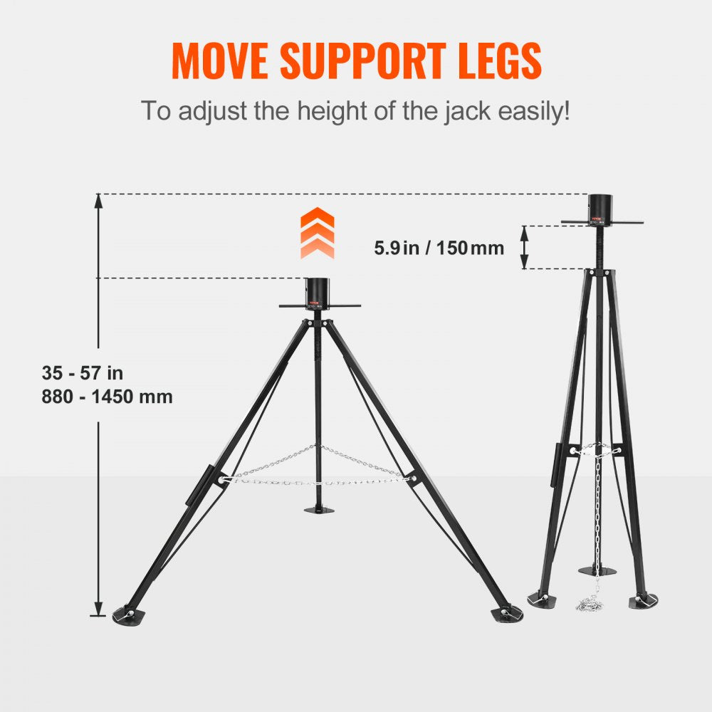 VEVOR 5th Wheel Tripod Stabilizer, 5000 LBS Load Capacity Tripod Fifth Wheel Stabilizer, 35"-57" Adjustable Height RV Gooseneck Stabilizer, Tripod Jack for Fifth-Wheel Trailers, RVs, and Campers 