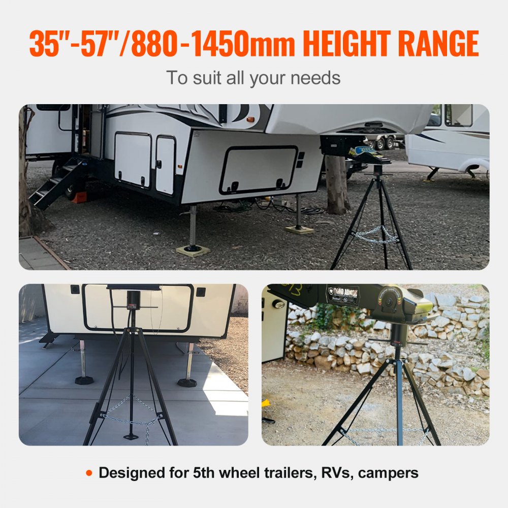 VEVOR 5th Wheel Tripod Stabilizer, 5000 LBS Load Capacity Tripod Fifth Wheel Stabilizer, 35"-57" Adjustable Height RV Gooseneck Stabilizer, Tripod Jack for Fifth-Wheel Trailers, RVs, and Campers 