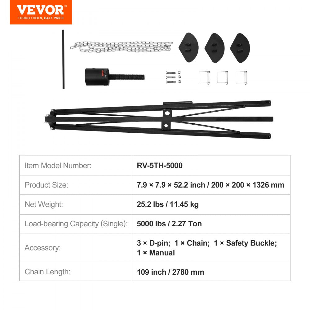 VEVOR 5th Wheel Tripod Stabilizer, 5000 LBS Load Capacity Tripod Fifth Wheel Stabilizer, 35"-57" Adjustable Height RV Gooseneck Stabilizer, Tripod Jack for Fifth-Wheel Trailers, RVs, and Campers 