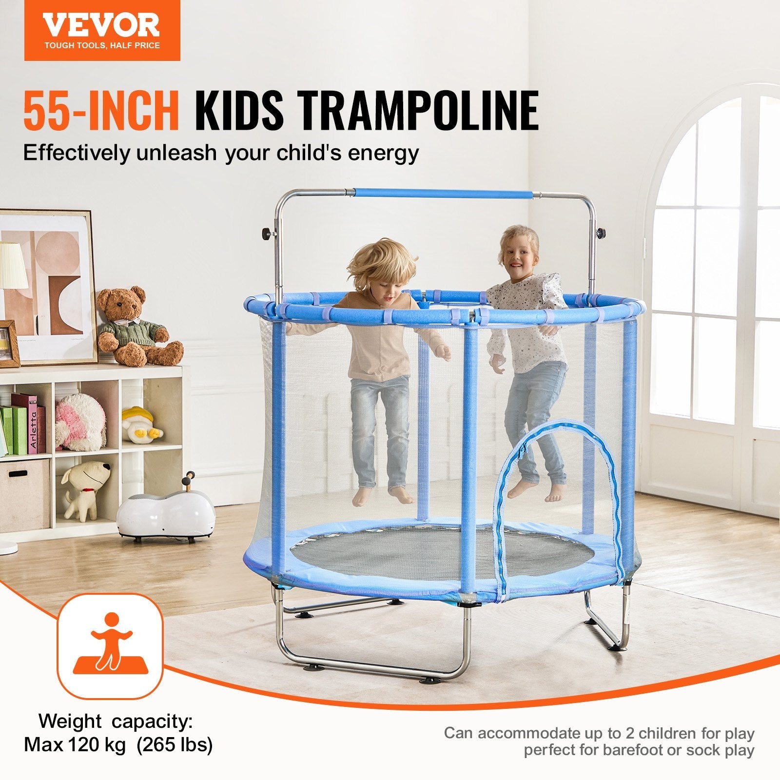 VEVOR 55" Trampoline for Kids Mini Toddler Trampoline with Net Indoor Outdoor 