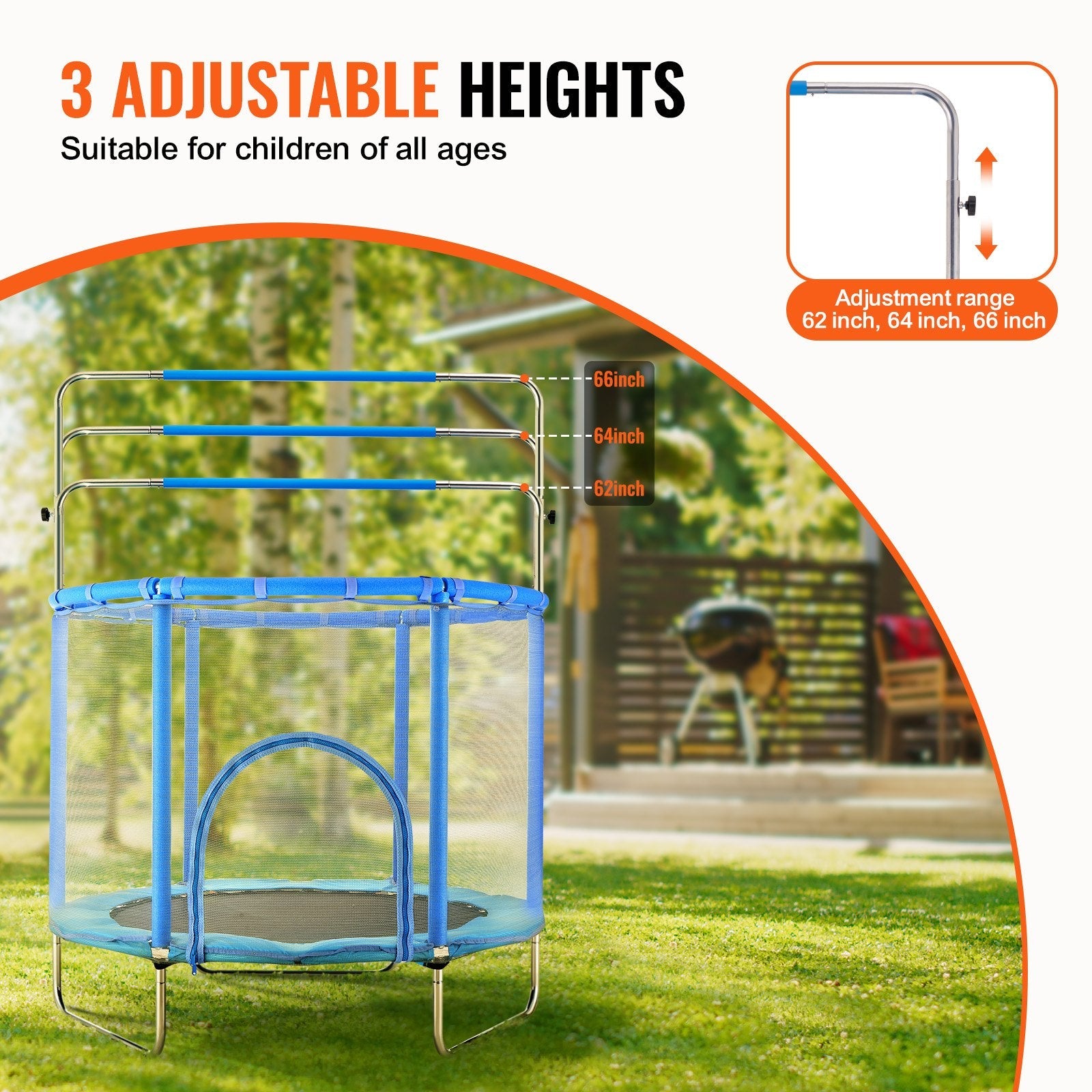 VEVOR 55" Trampoline for Kids Mini Toddler Trampoline with Net Indoor Outdoor 
