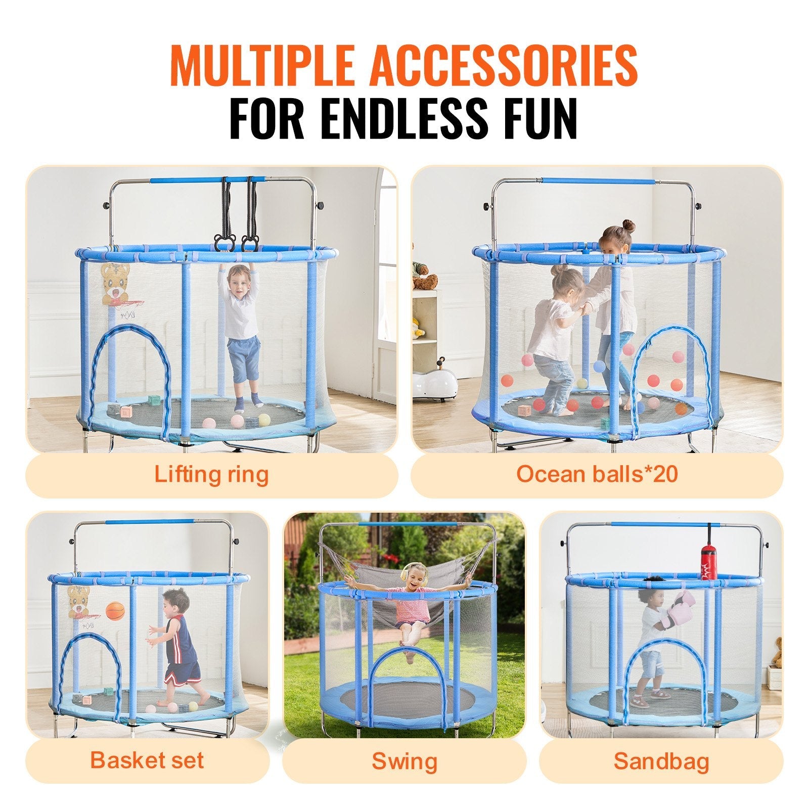 VEVOR 55" Trampoline for Kids Mini Toddler Trampoline with Net Indoor Outdoor 
