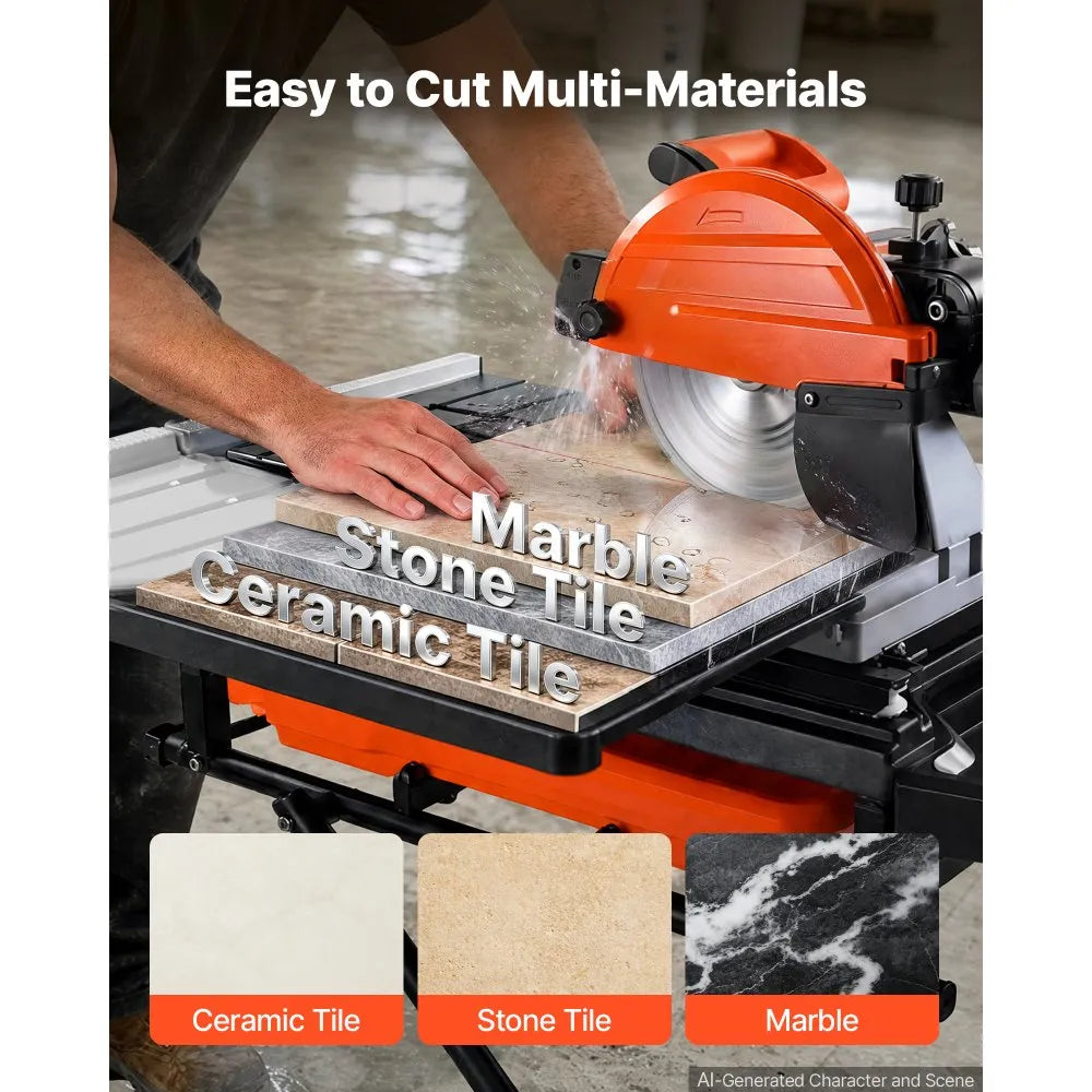 10" Wet Tile Saw with Stand – 15-Amp 4500 RPM Tile Cutter with Water Cooling, Infrared Guide & Casters