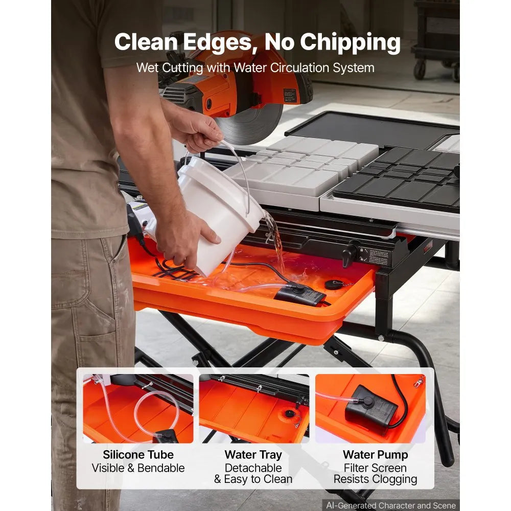 10" Wet Tile Saw with Stand – 15-Amp 4500 RPM Tile Cutter with Water Cooling, Infrared Guide & Casters