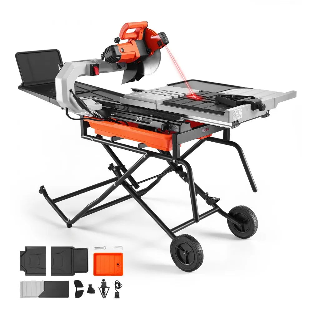 10" Wet Tile Saw with Stand – 15-Amp 4500 RPM Tile Cutter with Water Cooling, Infrared Guide & Casters