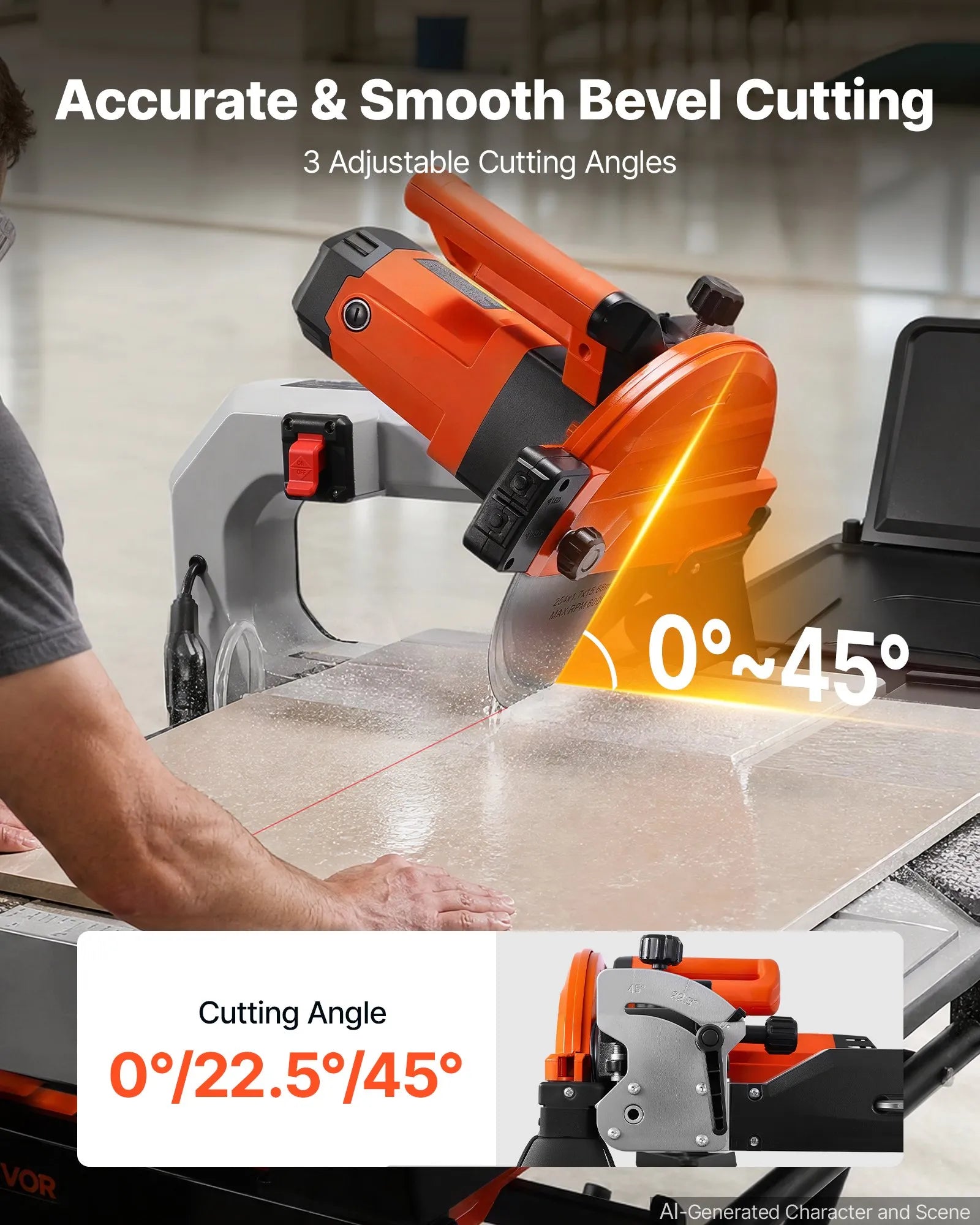 10" Wet Tile Saw with Stand – 15-Amp 4500 RPM Tile Cutter with Water Cooling, Infrared Guide & Casters