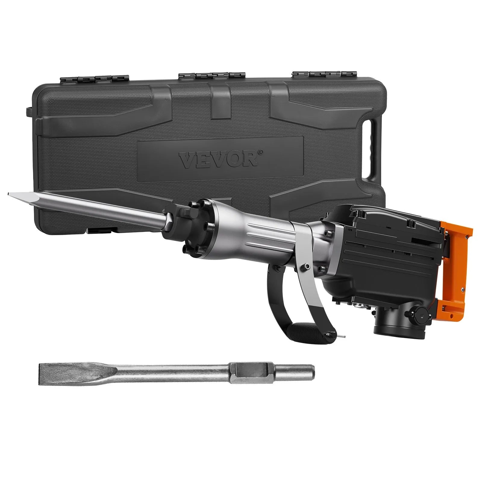 VEVOR Demolition Jack Hammer, 2200W Electric Jackhammer Heavy Duty, 1350 BPM Concrete Breaker 2pcs Chisels Bit Chipping with Case, Black