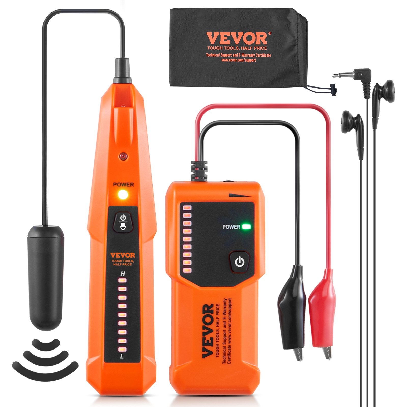 VEVOR Underground Cable Locator, 3 FT Max. Detection Depth, Wire Tracer Break Detector Finder with Earphone, 1000 FT Max.Detection Length Cable Tester for Pet Fence Buried Sprinkler Valve Irrigation 