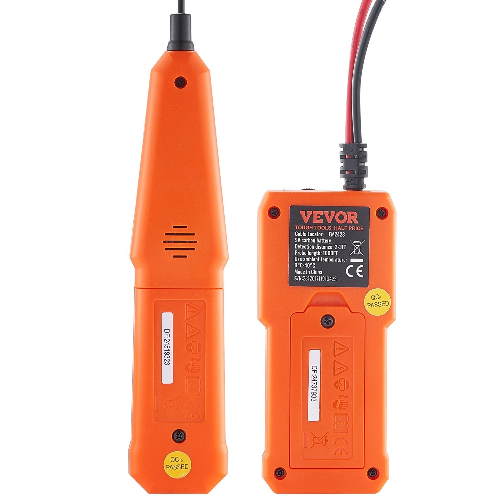 VEVOR Underground Cable Locator, 3 FT Max. Detection Depth, Wire Tracer Break Detector Finder with Earphone, 1000 FT Max.Detection Length Cable Tester for Pet Fence Buried Sprinkler Valve Irrigation 