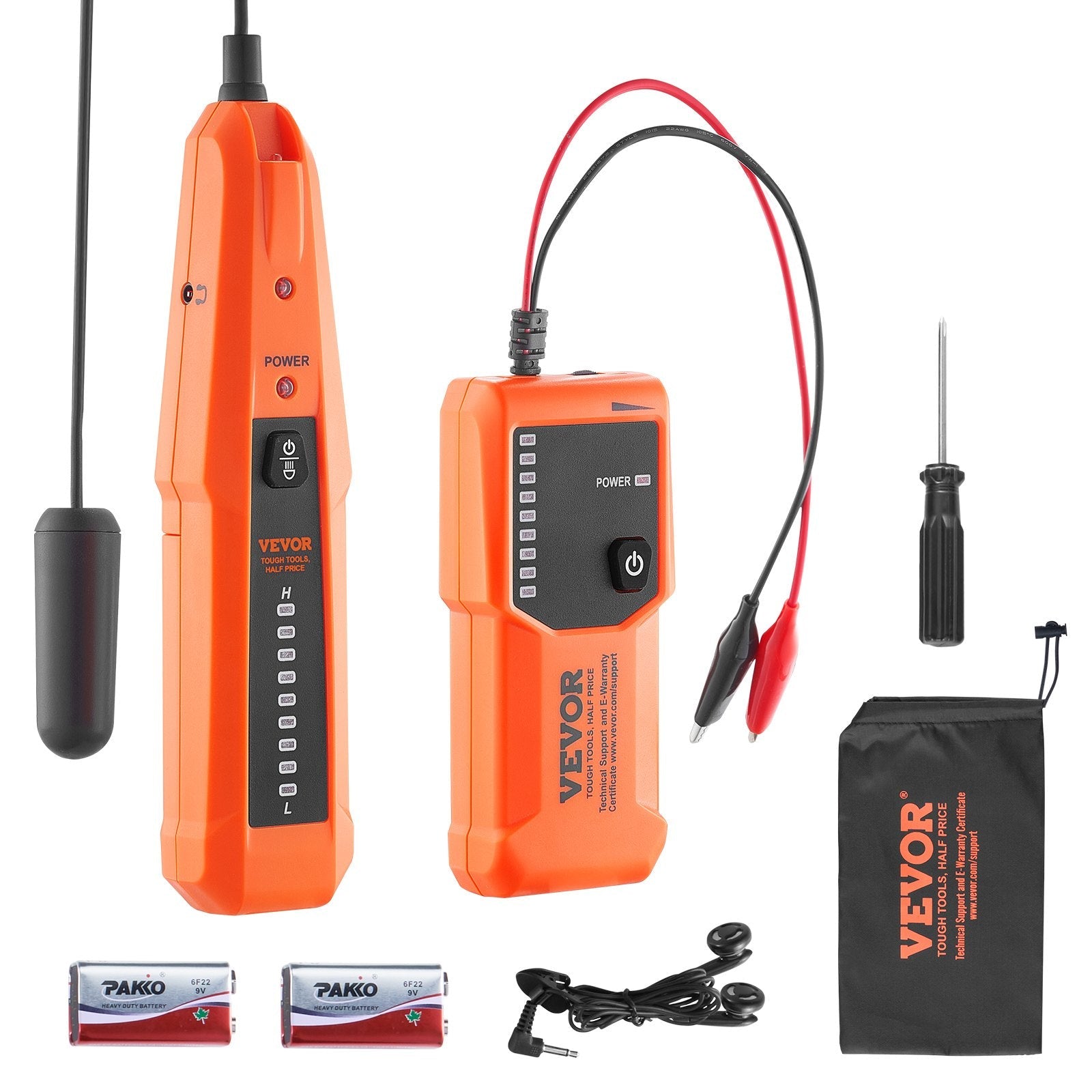 VEVOR Underground Cable Locator, 3 FT Max. Detection Depth, Wire Tracer Break Detector Finder with Earphone, 1000 FT Max.Detection Length Cable Tester for Pet Fence Buried Sprinkler Valve Irrigation 
