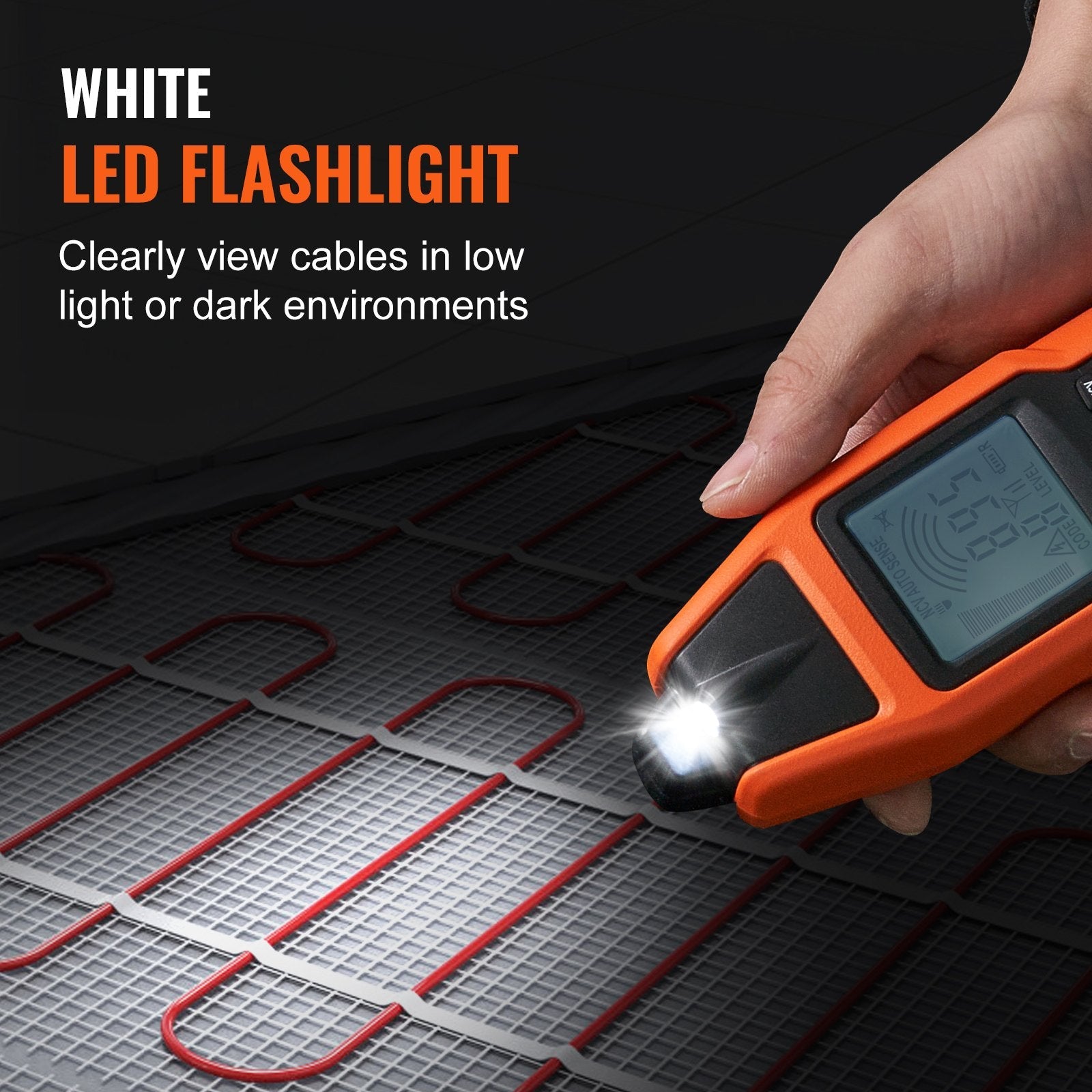 VEVOR Underground Cable Locator, 3 FT Max. Detection Depth, 12 to 600V (NVC) Wire Tracer Break Detector Finder, 6561 FT Max.Detection Length for Electrical Circuits Pipelines Dog Fence Buried Cables 